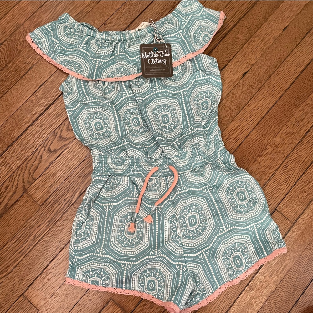 NWT Matilda Jane beachside romper size 6 teal peach lace - Picture 2 of 8